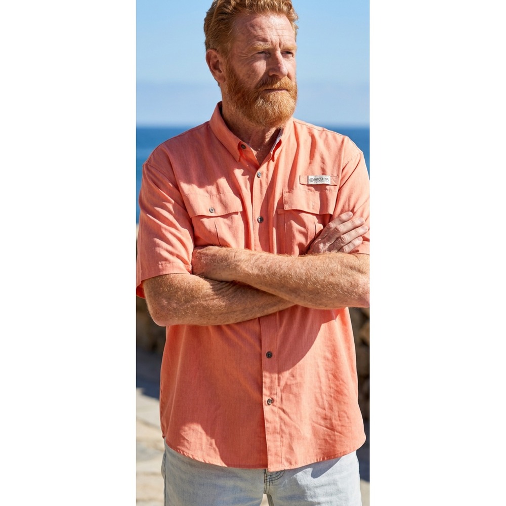 Magellan Outdoors Mens 4XL Fish Gear Short Sleeve Fishing Shirt Coral Orange